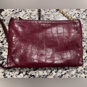Henri Bendel Burgundy Croc Embossed Leather Crossbody / Shoulder Bag
